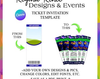 Canva Ticket Invitation Template | Invitation Templates | Ticket Templates | Canva Party Favor Templates | Canva Treat Templates | Digital