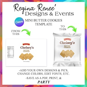 Canva Mini Butter Cookies Bag Template | Cookie Templates | Canva Cookie Bag Templates | Canva Party Favor Templates | Favor Templates