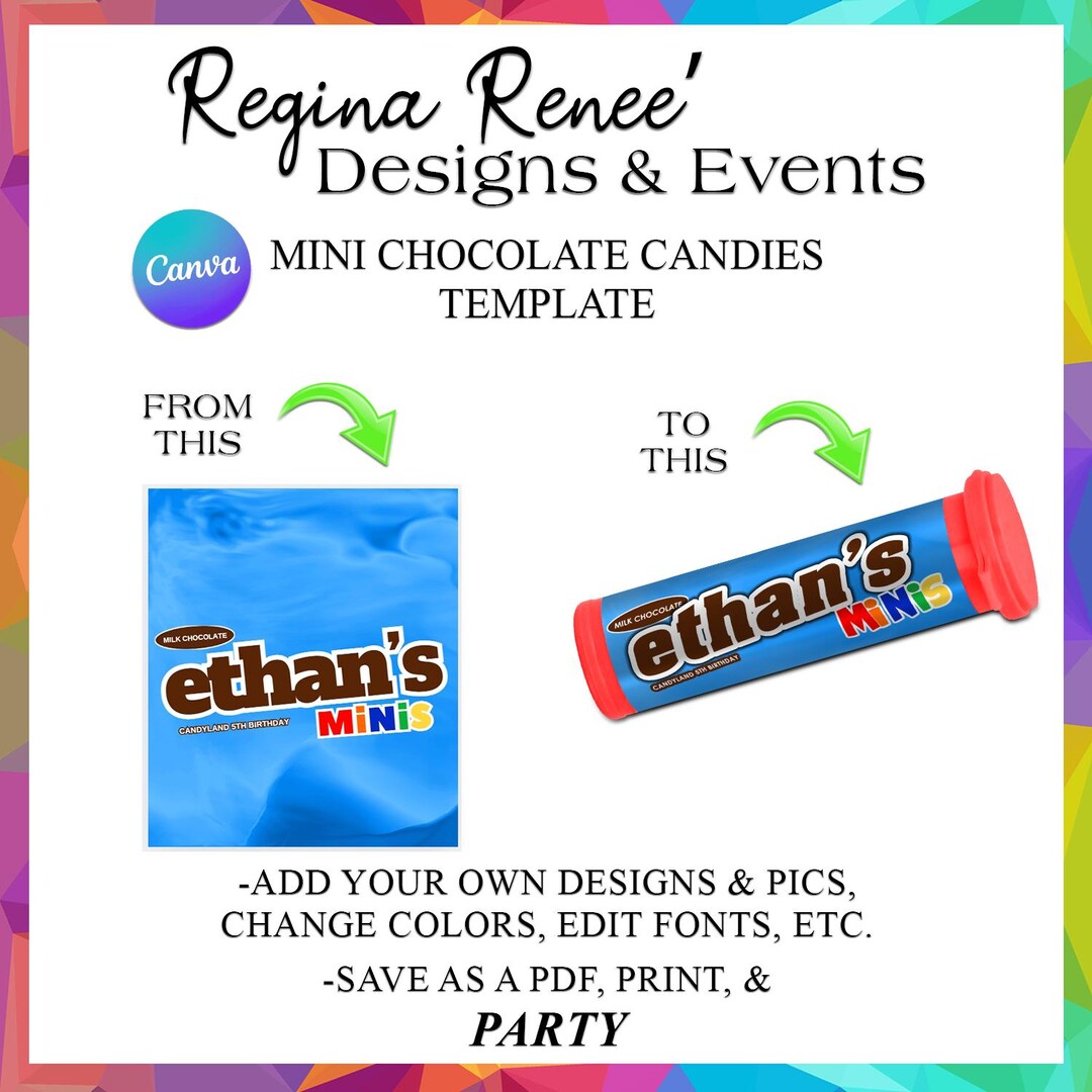 Canva Mini Chocolate Candies Template | Candy Template | Canva Party ...