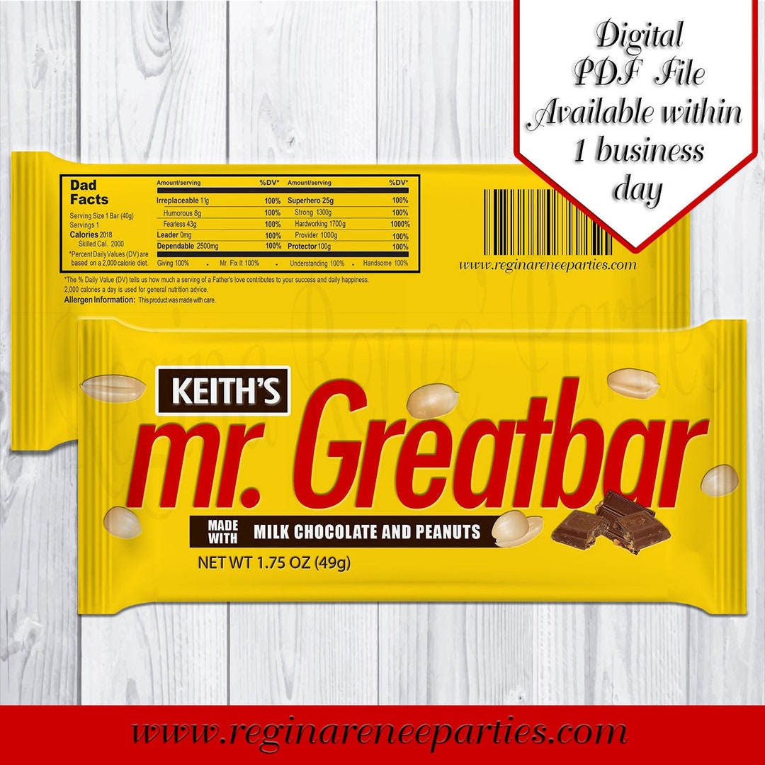 Mr. Greatbar Candy Bar Wrappers Dad Father's Day - Etsy
