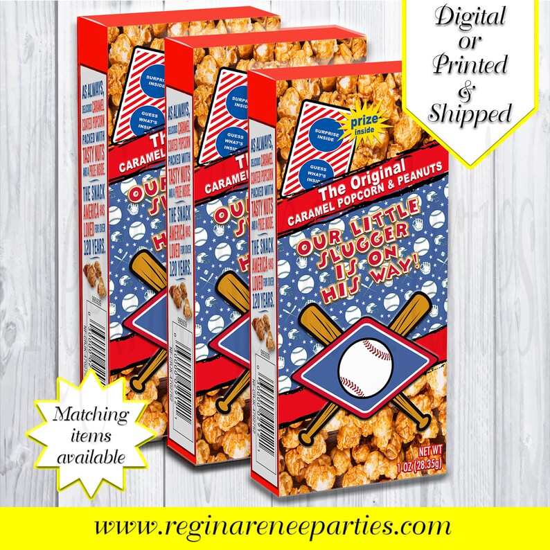 Baseball Slugger Caramel Popcorn Box Labels Our Little Etsy