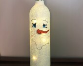 Snowman Face Hand Painted Wine Bottle With LED Fairy Lights