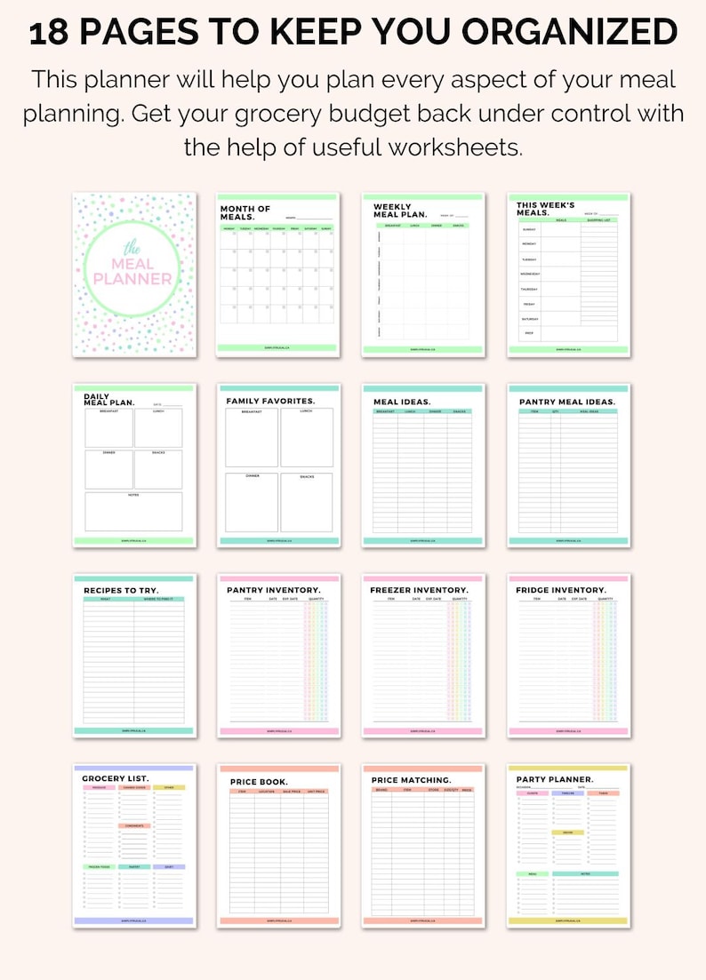Meal Planner Bundle: Weekly & Monthly Menu, Grocery List (printable PDF ...