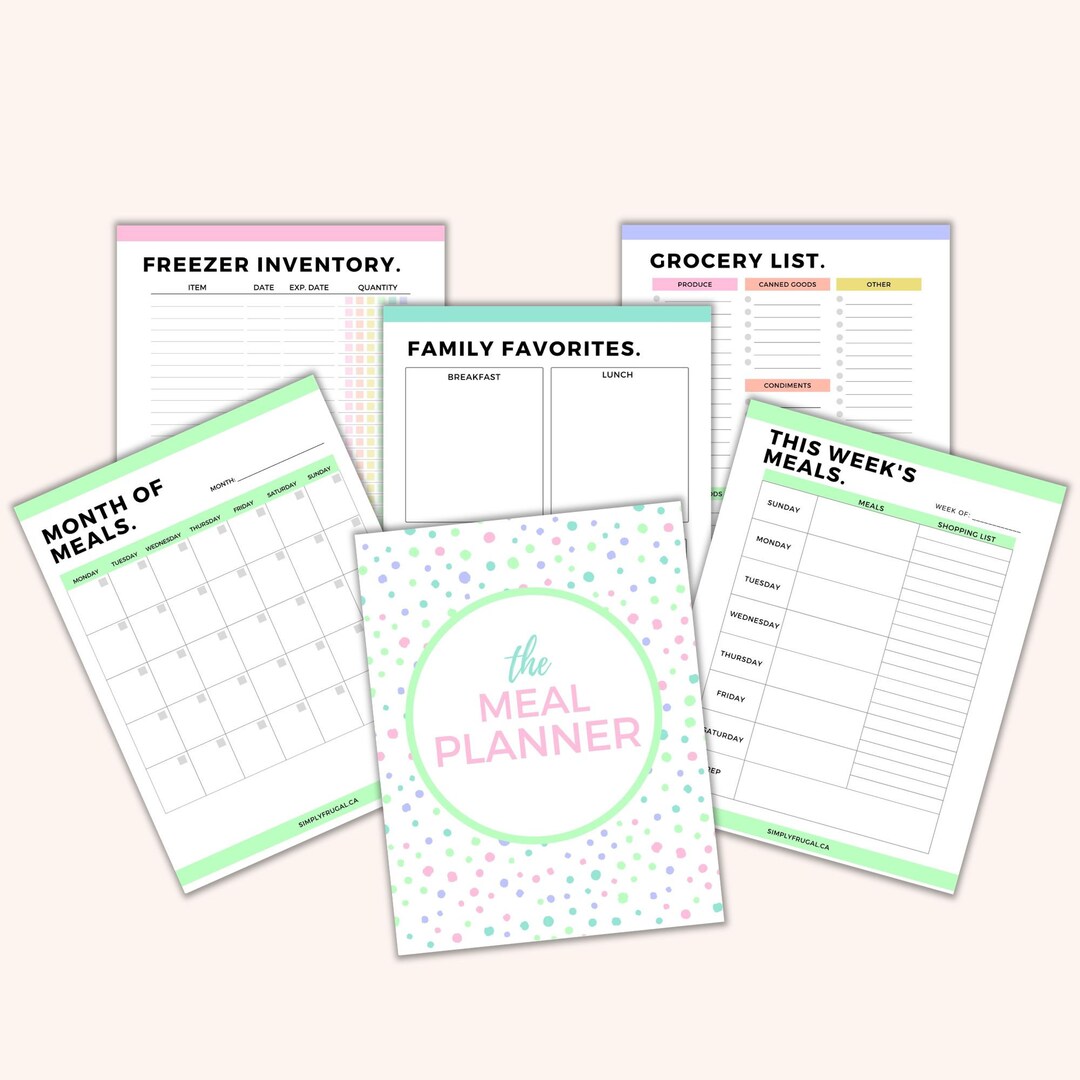 Meal Planner Bundle: Weekly & Monthly Menu, Grocery List (printable PDF ...