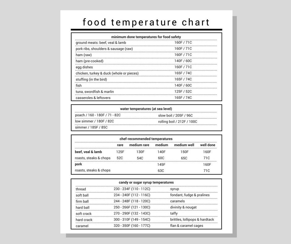 Food Temperature Chart Modern Minimalist Printable PDF Instant