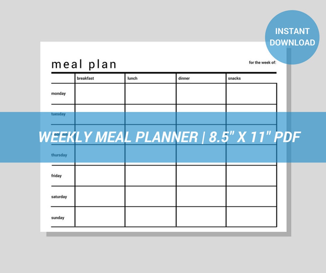 Weekly Meal Planner | Modern | Minimalist | Printable PDF | Editable ...