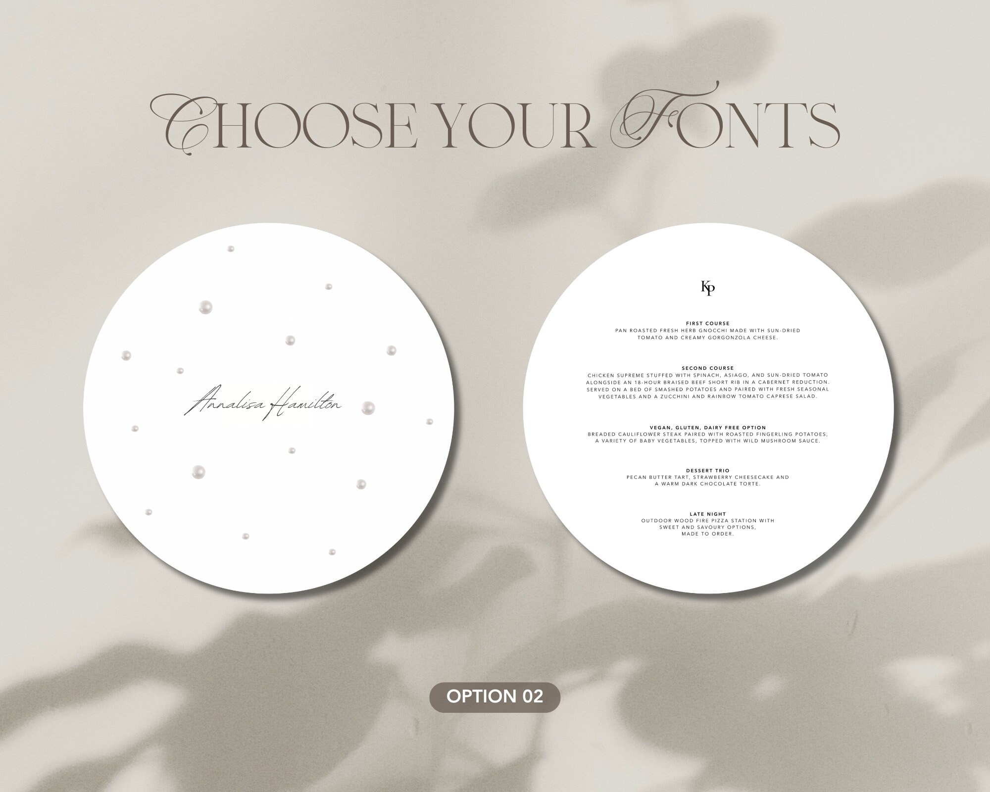 Pearl Embellished Wedding Dinner Menus, Round Shaped Menus, Printed ...