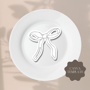Canva Template Bogen Band Geformtes Gedeck | Schleifen-Tischkarte | Hochzeit Name Karte | Hand gezeichnet Band | Schwarz und Weiß Party Decor