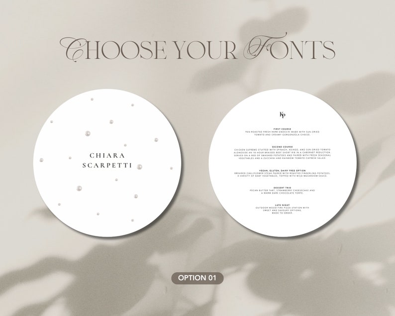 Menu Round Shape Pearl Embellished Wedding Dinner Menus, Round Shaped Menus, Printed ...