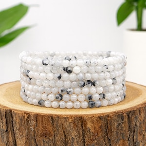 Rainbow Moonstone Crystal Bracelet – Stretch Gemstone Bracelet for Joy, Motivation & Relaxation – Healing Gifts – 4mm Beads 7.5” String