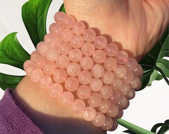 Rose Quartz Bracelet 8mm Beads – Self Love Crystal Bracelet, Heart Chakra Jewelry, Pink Gemstone Stretch Bracelet, Healing Crystal Gift