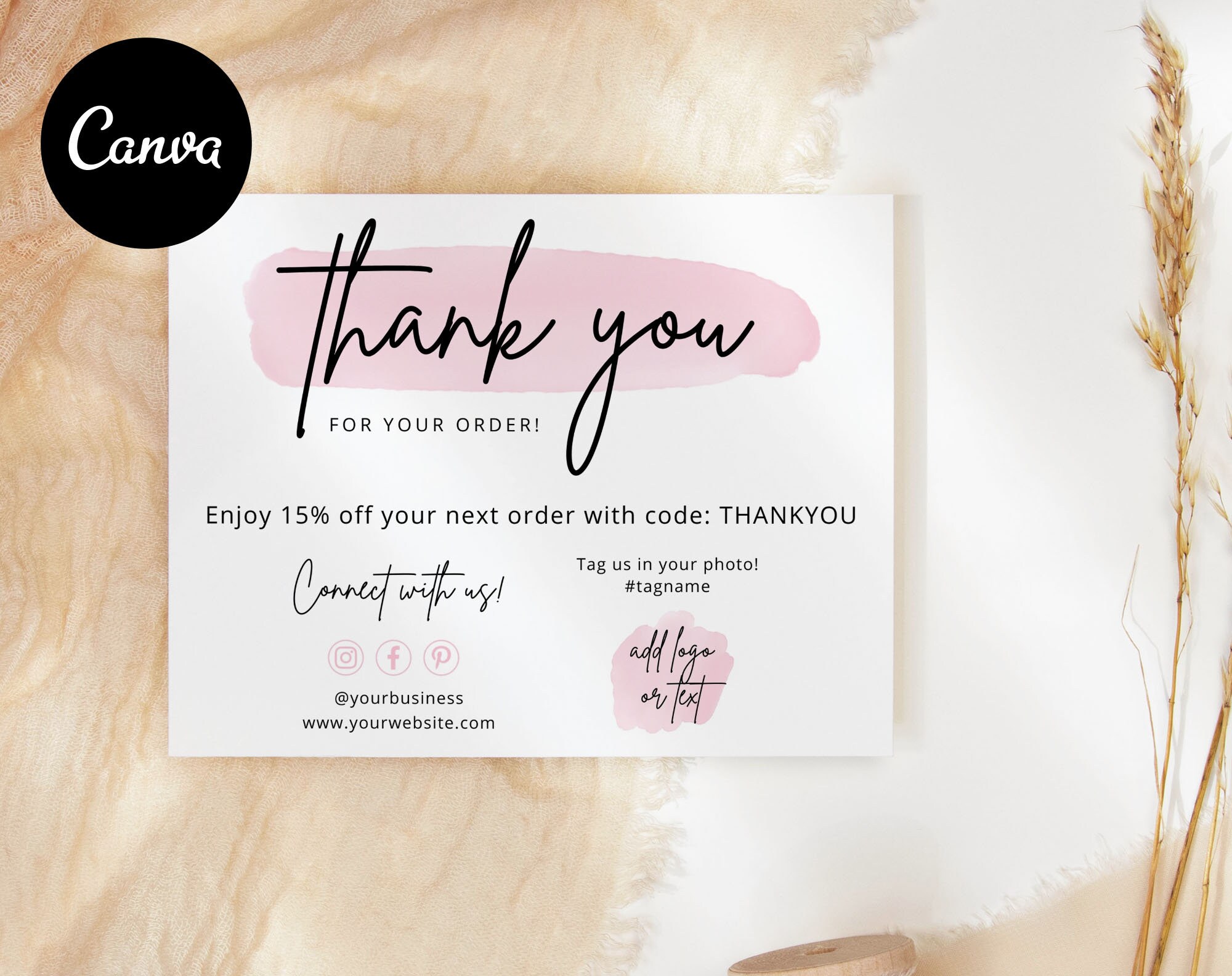 Thank You Business Card Canva Template Printable Thank You Etsy