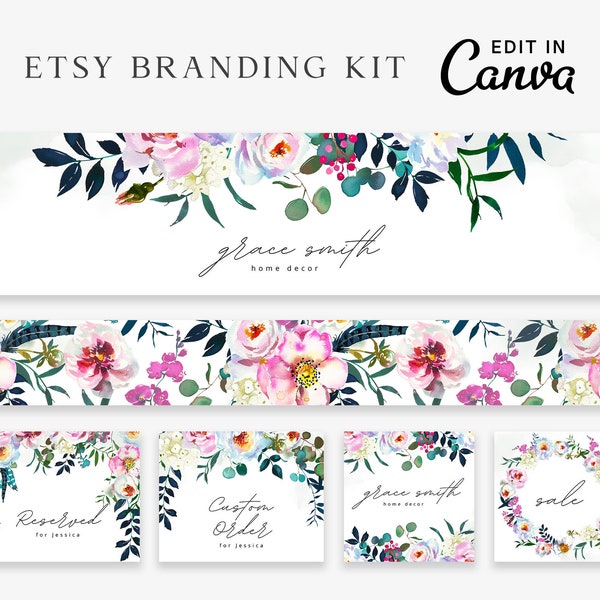 Etsy Banner Canva Template, Etsy Branding Kit, Floral Etsy Shop Banner, Spring Banner, Etsy Shop Set, Instant Download, Etsy Shop Kit