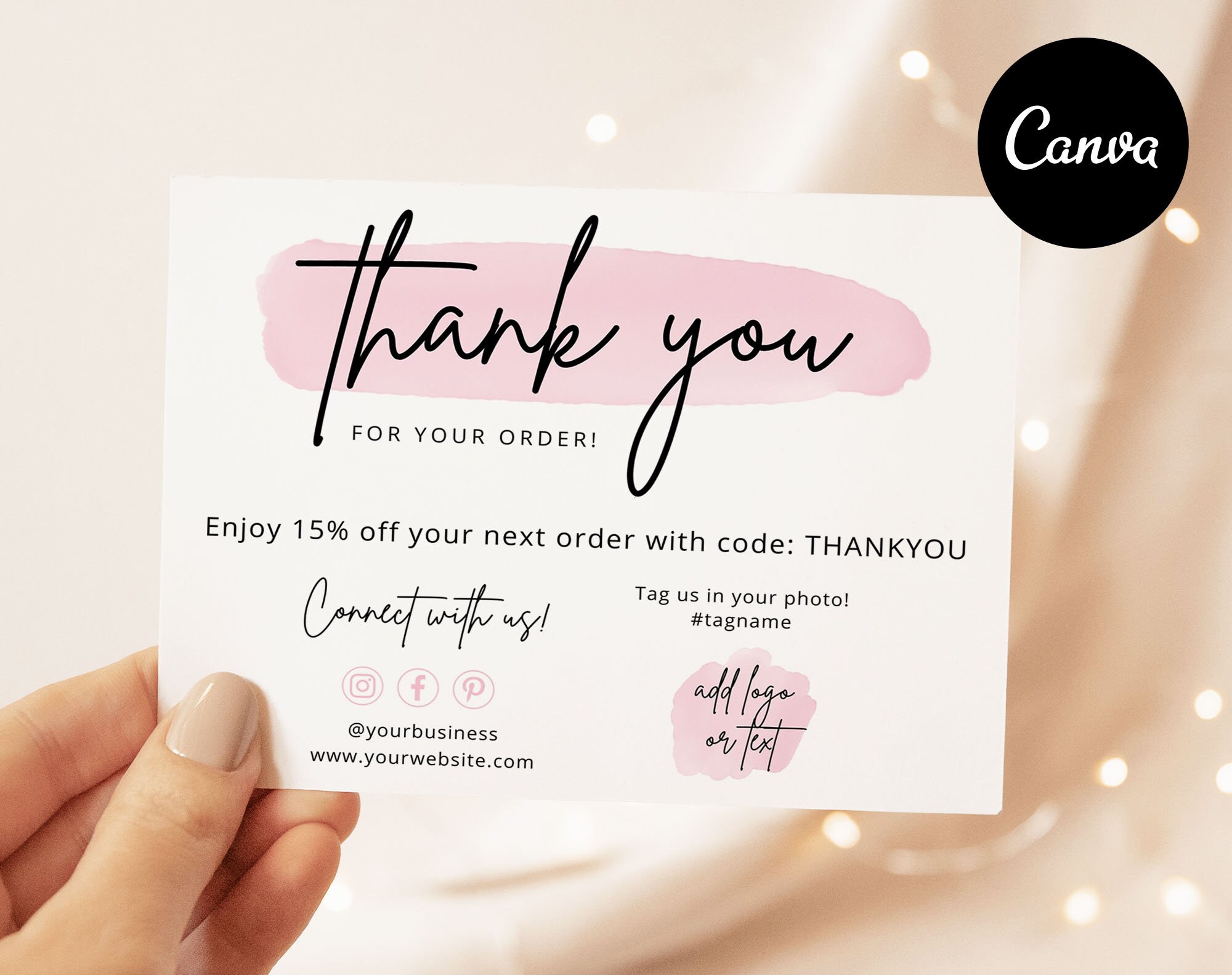 Thank You Business Card Canva Template Printable Thank You Etsy