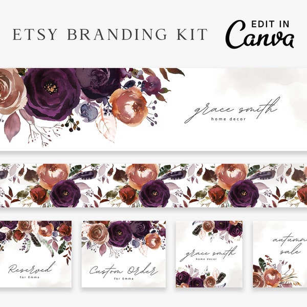 Autumn Etsy Banner Canva Template, Etsy Branding Kit, Fall Etsy Shop Banner, Floral Banner, Etsy Shop Set, Instant Download, Etsy Shop Kit