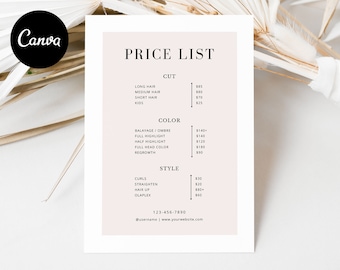 Canva Price List Template, Printable Price List Canva, Price Sheet Canva, Editable Price List, Beauty Price Guide Template, Instant Download