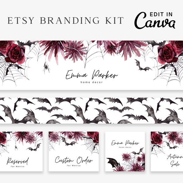 Halloween Etsy Banner Canva sjabloon, Etsy Branding Kit, Etsy Shop Banner, Floral Banner, Etsy Shop Set, Instant Download, Etsy Shop Kit