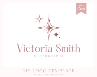 Photography Logo Canva Template, Rose Gold Logo, Stars Logo Design, Editable Logo, Glamour Canva Logo, Business Logo, Instant Download