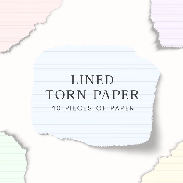 Lined Torn Paper, Pastel Ripped Paper, Paper With Shadow, Paper Clip Art, Scrapbook Paper, Instant Download, Piece Of Torn Paper, Tear Paper