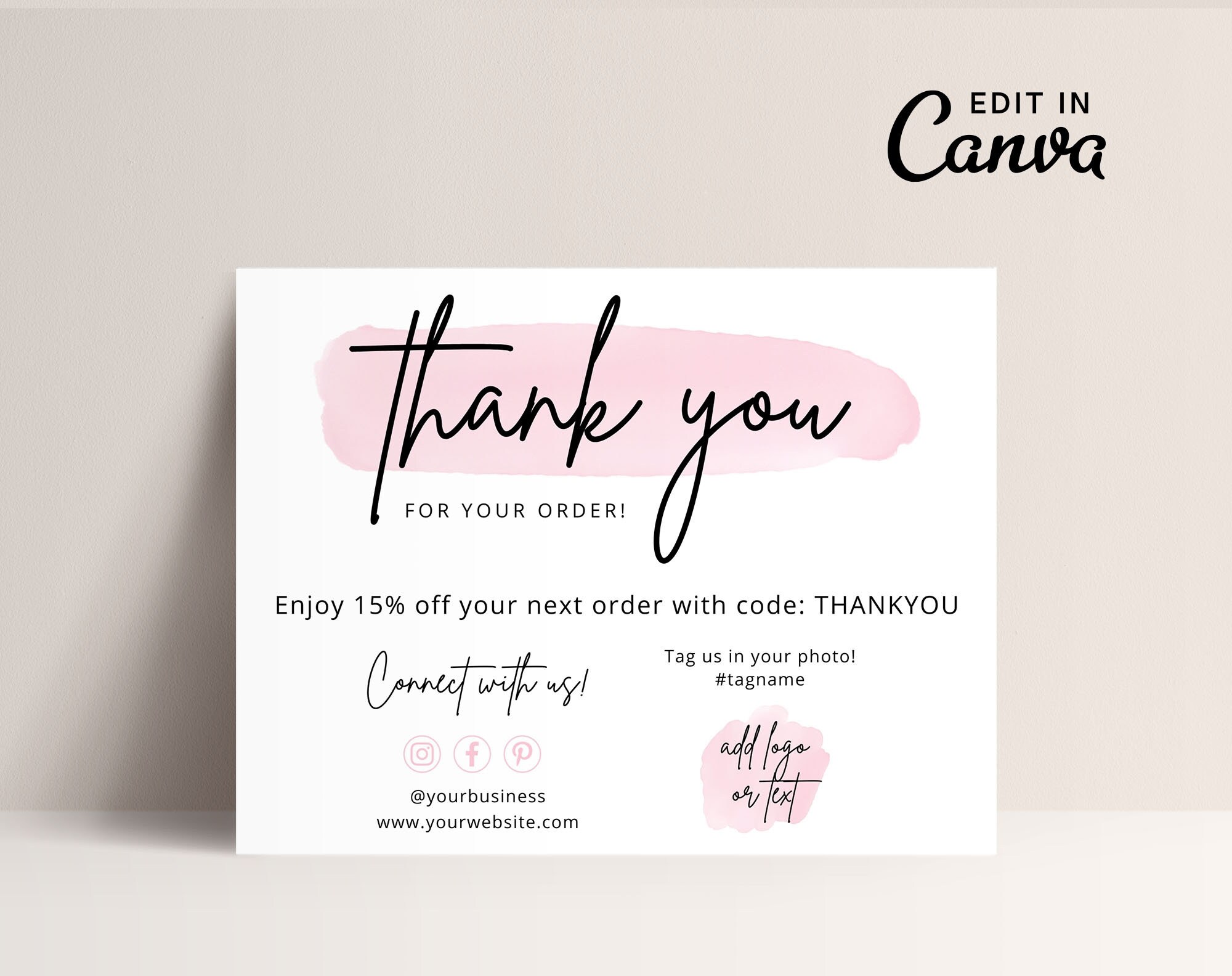 Thank You Business Card Canva Template Printable Thank You Etsy
