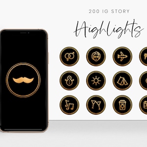 Instagram Story highlight icons Black and gold Instagram Stories highlights icons Social media icons Highlight covers image 1