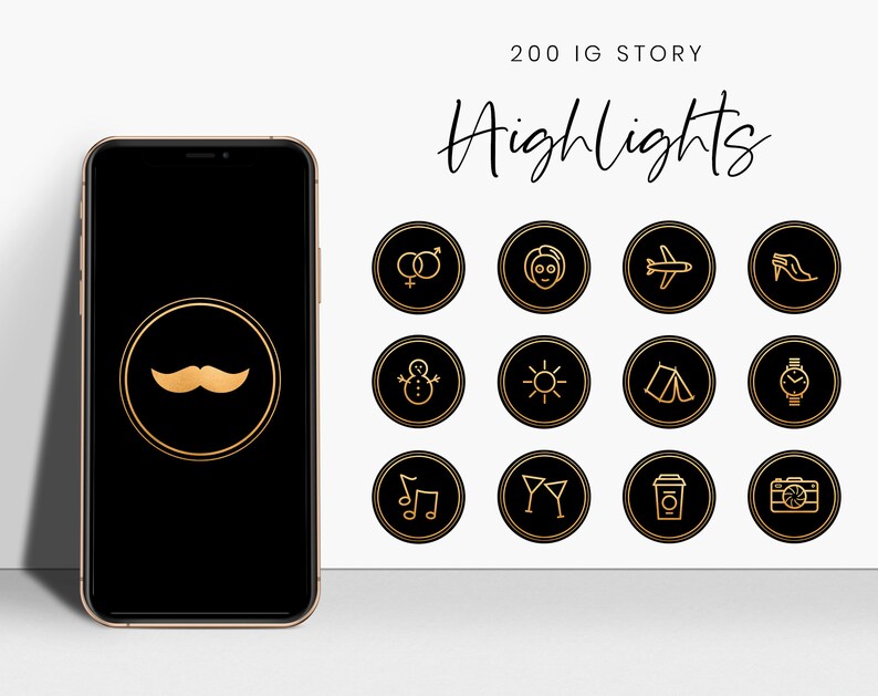 Instagram Story highlight icons Black and gold Instagram Stories highlights icons Social media icons Highlight covers image 1
