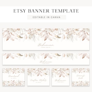 Boho Etsy Banner Canva Template, Etsy Branding Kit, Bohemian Etsy Shop Banner, Autumn Banner, Etsy Shop Set, Instant Download, Etsy Shop Kit