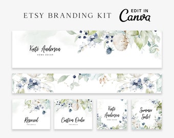 Greenery Etsy Banner Canva Template, Etsy Branding Kit, Etsy Shop Banner, Spring Banner, Etsy Shop Set, Instant Download, Etsy Shop Kit