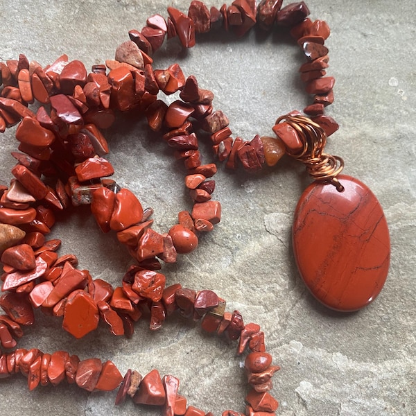 Red Jasper pendant red jasper crystal gemstone chip necklace