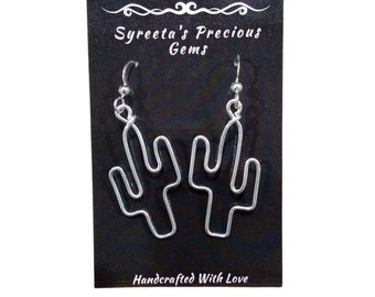 Cactus Earrings, Sterling Silver Earrings, Dangle Earrings