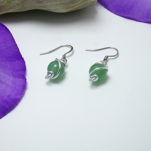 Green Aventurine Wire Wrapped Earrings, Handmade Jewelry, Lightweight Earrings, Unique Earrings, Dangle Earrings