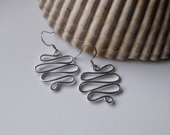 Squiggle Earrings, Dangle Earrings, Handmade Jewelry, Lightweight Earrings, Unique Jewelry