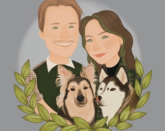 Couples Portrait, Family Portrait, Commission Art, Couple Portrait, Pet Portrait, Personalized Christmas Gift, Customized Art, Gift