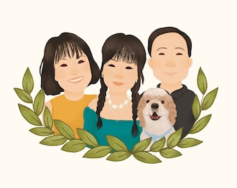 Couple portrait, Custom Family Portrait, Art Commission Couple, Couples Portrait, Customized Illustration, Gift for Her, Pet Portrait