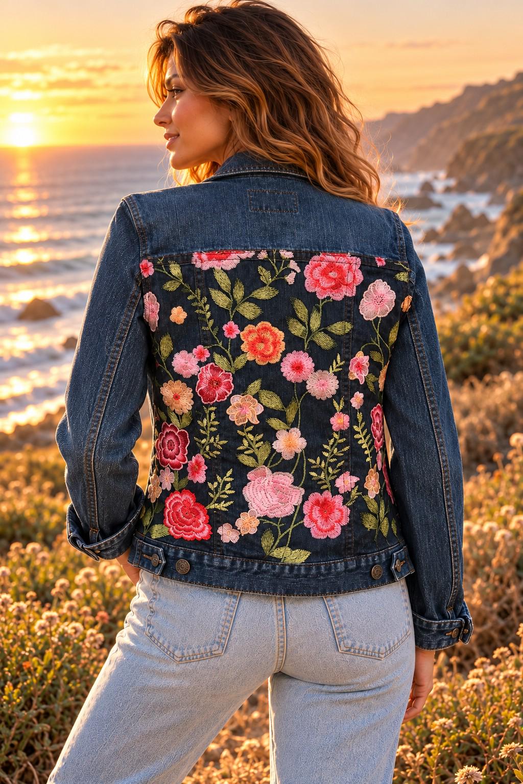 Rose Denim Jacket Embroidered - Etsy