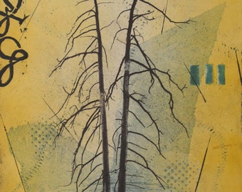 Framed "Dueling Trees" Monotype Intaglio Print - Signed Original