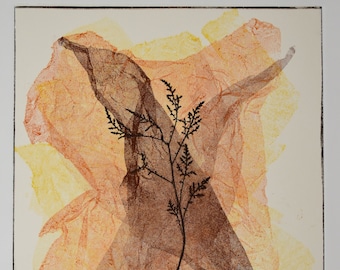 Original, No.130 Dance of Veil, Chine collé,  Monotype 12x16 printed on 15x22 Arches 88  2023