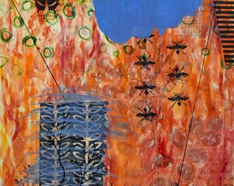 Framed Spring Monotype Print: Chine Collé, Signed Original Artwork