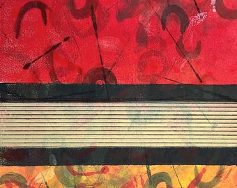 Framed Abstract Monotype Print: Linear State of Mind, 8x10 Original