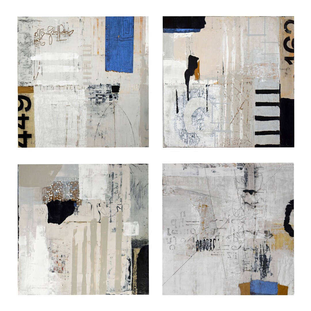Quadriptych Examples Original Abstract Painting 'excavation Series' Quadriptych Mixed Media ...