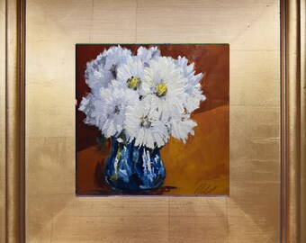 Flower Painting #53, 12"x12" Framed, Acrylic on Panel