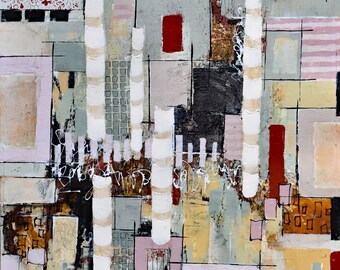 Original, Abstract Painting 'Pillar Oversight' Mixed Media, Mounted on Cadle Board