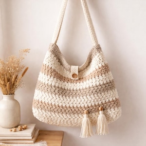 Boho Chic Slouchy Scandinavian Crochet Bag | Handmade Crochet Tote | Bohemian Market Bag | Neutral Everyday Purse | Eco Friendly Crochet image 2