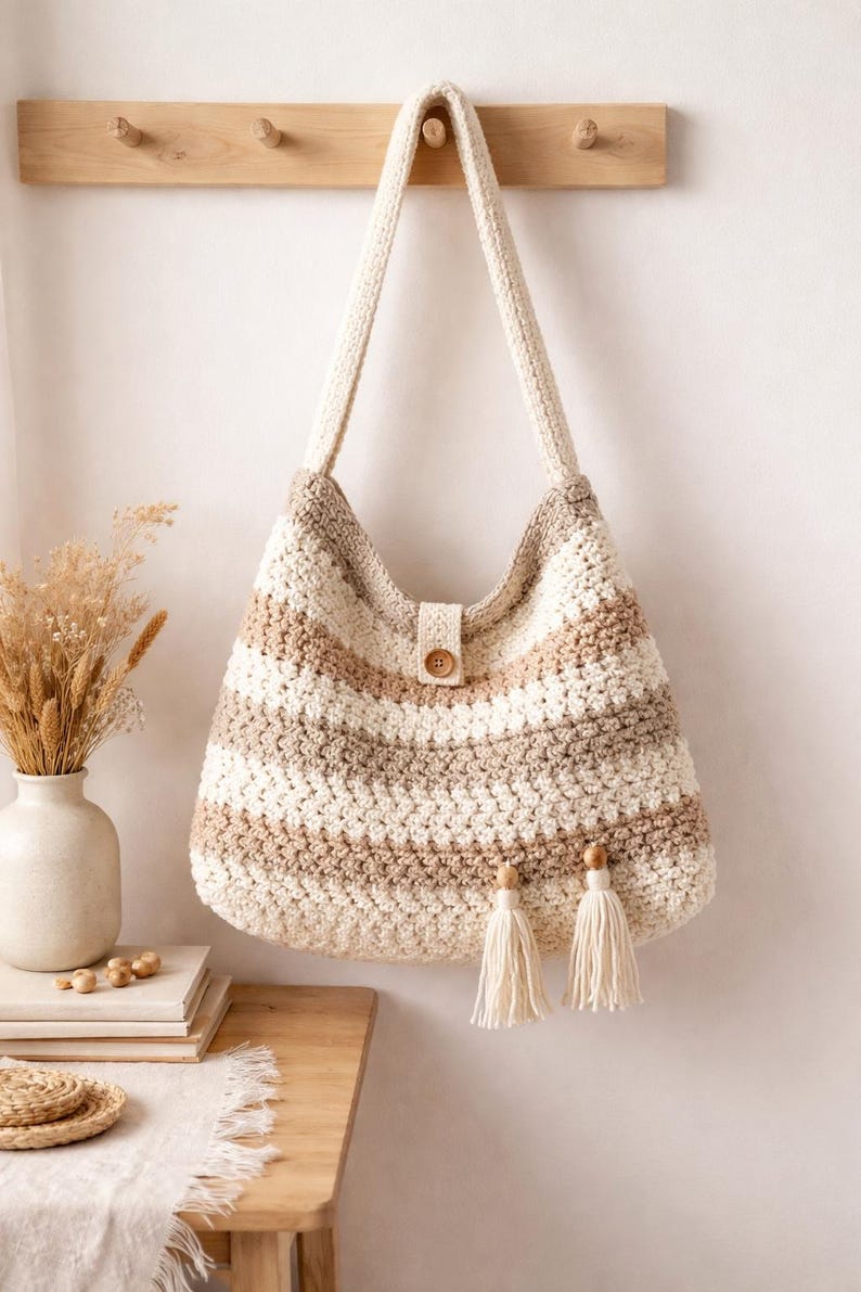 Boho Chic Slouchy Scandinavian Crochet Bag | Handmade Crochet Tote | Bohemian Market Bag | Neutral Everyday Purse | Eco Friendly Crochet image 2