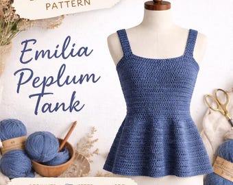 Easy Crochet Peplum Tank Top Pattern | Beginner Crochet Top Pattern | Summer Crochet Tank | Boho Crochet Shirt PDF | XS-3XL Size Inclusive