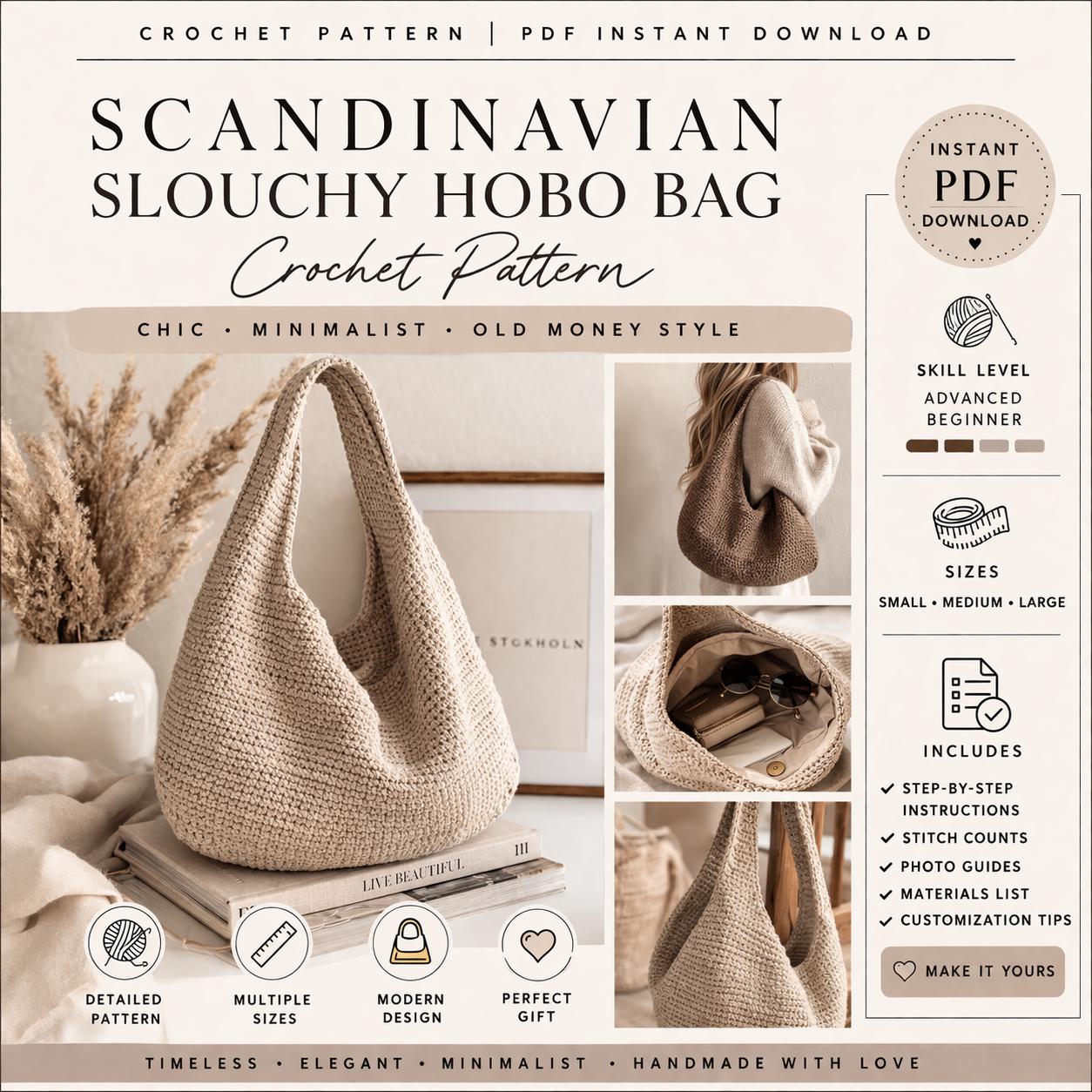 Scandinavian Slouchy Crochet Bag Pattern Minimalist Hobo