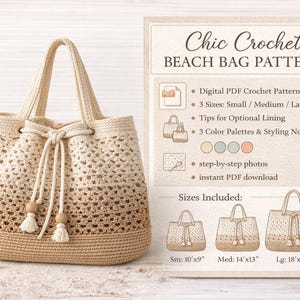 Chic Crochet Beach Bag Pattern • Crochet Drawstring Beach Tote PDF ...