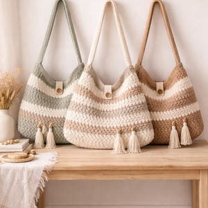Boho Chic Slouchy Scandinavian Crochet Bag | Handmade Crochet Tote | Bohemian Market Bag | Neutral Everyday Purse | Eco Friendly Crochet image 3