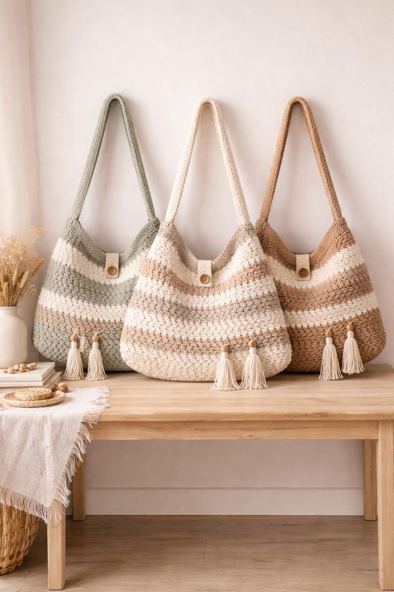 Boho Chic Slouchy Scandinavian Crochet Bag | Handmade Crochet Tote | Bohemian Market Bag | Neutral Everyday Purse | Eco Friendly Crochet image 3