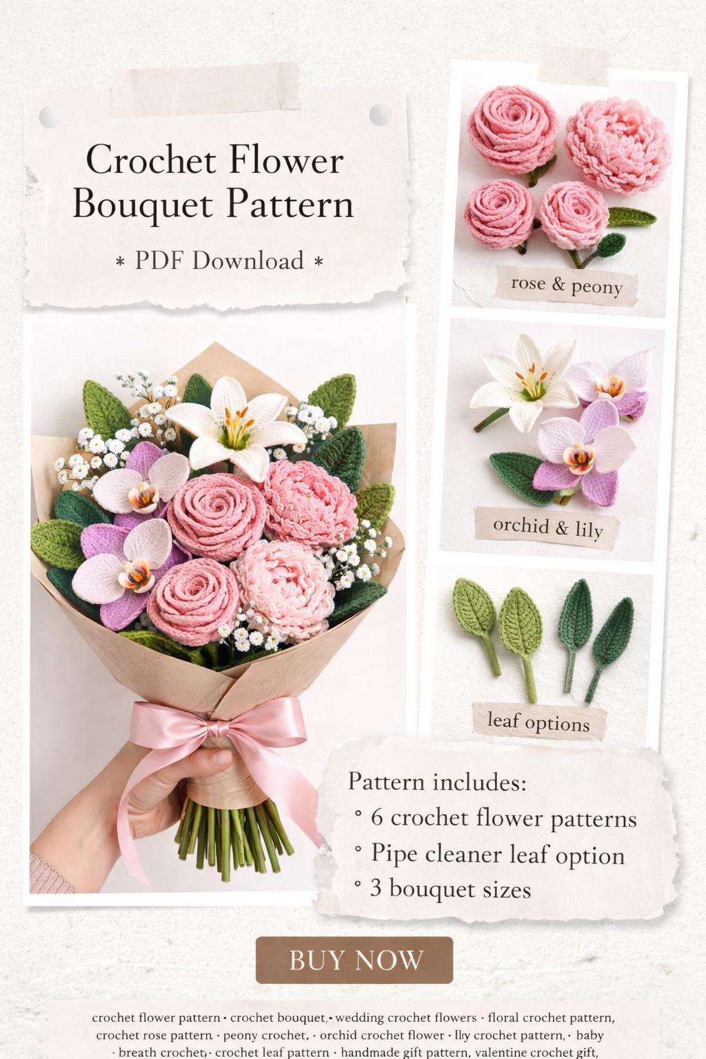 21 Orchid Crochet Patterns to Stitch Elegant Blooms for Home Decor and Gifts 9 Crochet Flower Bouquet Pattern Rose Peony Orchid Lily